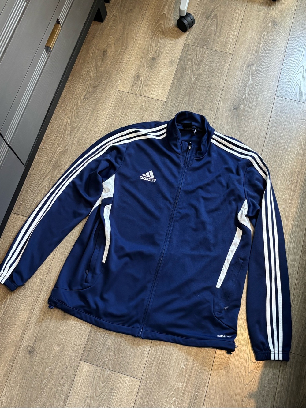 adidas Navy Blue Track Jacket with White Stripes